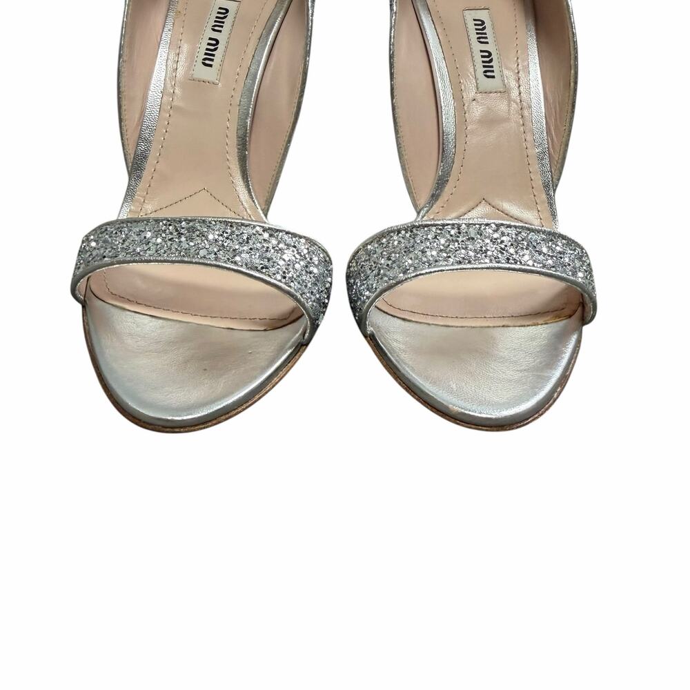 Miu Miu Swarovski Crystal Embellished Glitter Leather Sandals Size 39.5 / US 9.5 - Picture 6 of 15
